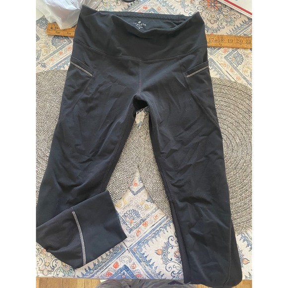 Athleta Pants - Athleta Womens Black Mesh Panel 7/8 Leggings Side Pockets Size S Small